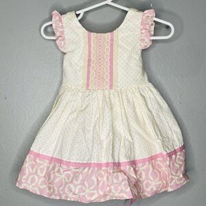 Darling Mae RicRac & Ruffles Girls 18 Month Pink Bow Polka dot dress New